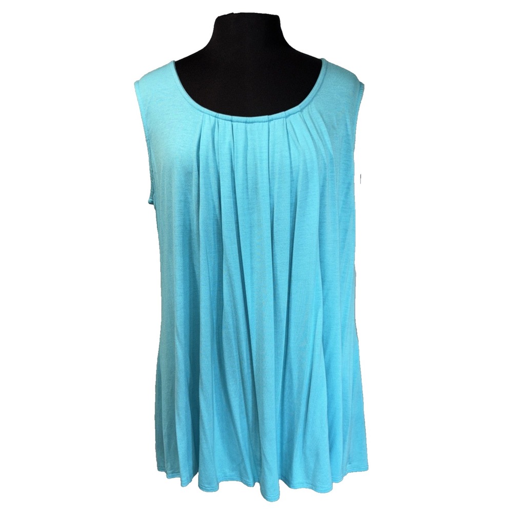 NEW ellumiNation by nikki h parker Pleated Tank Top Women Size 1Xโ Turquoise USA